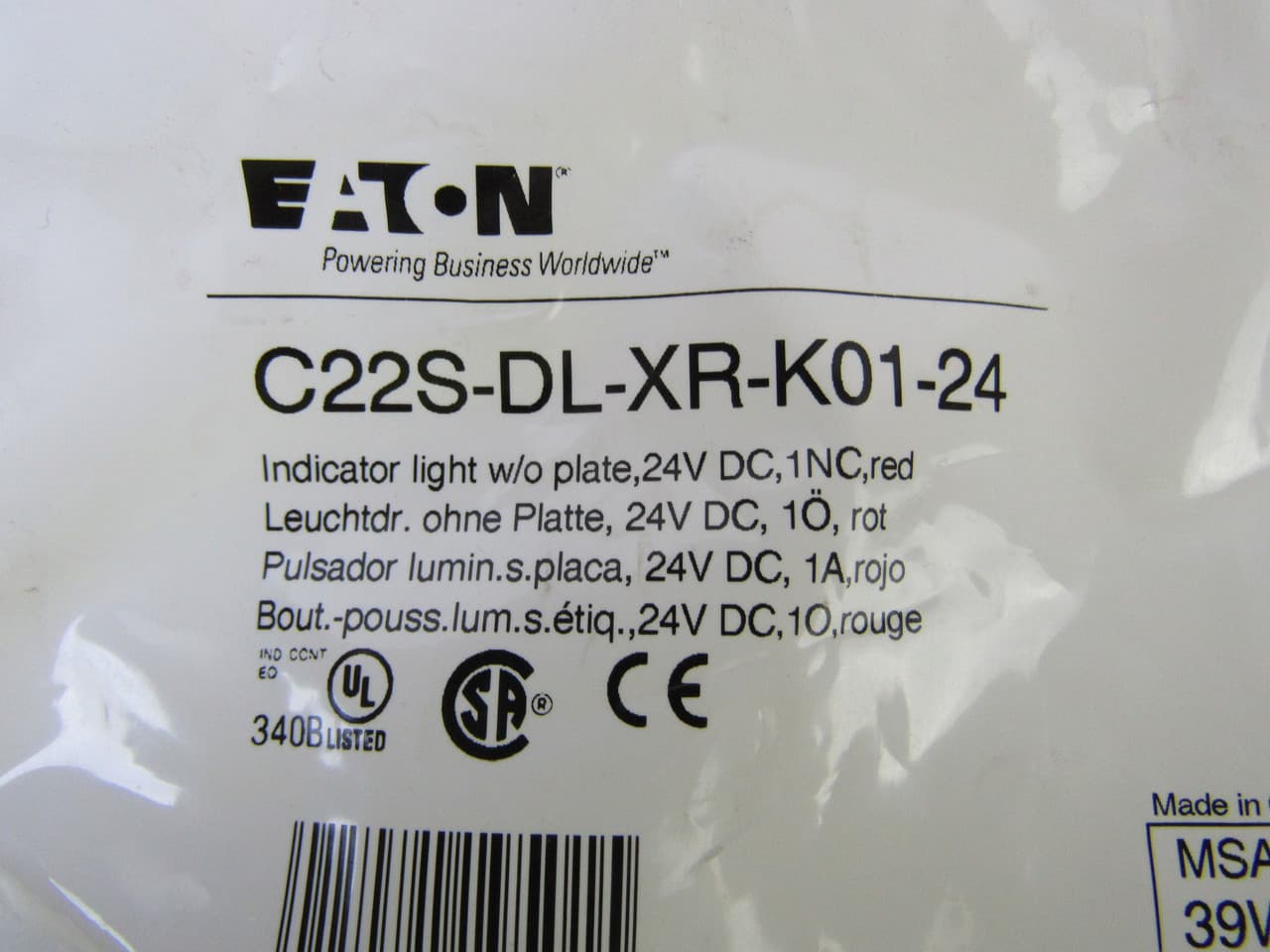Eaton C22S-DL-XR-K01-24 C22S-DL-XR-K01-24 Eaton - Eaton C22, 22.5 mm Compact Pushbutton, Illuminated, Button: Buttonless, LED, Button: Black Bezel, Flush, Momentary, Button: Button: Red without lens, 1NC, 44 Vac/vd Eaton C22S-DL-XR-K01-24 C22S-DL-XR-K01-24 Eaton - Eaton C22, 22.5 mm Compact Pushbutton, Illuminated, Button: Buttonless, LED, Button: Black Bezel, Flush, Momentary, Button: Button: Red without lens, 1NC, 44 Vac/vd