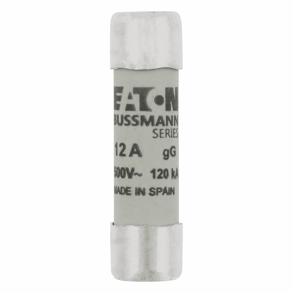 Cooper Bussmann C10G12 C10G12 Cooper Bussmann - Eaton Bussmann series low voltage 10 x 38 mm cylindrical/ferrule fuse, rated at 500 Volts AC, 12 Amps, 120 kA Breaking capacity, class gG/Gl, without indicator, compatible with a CHM Modular fuse holder endcap Cooper Bussmann C10G12 C10G12 Cooper Bussmann - Eaton Bussmann series low voltage 10 x 38 mm cylindrical/ferrule fuse, rated at 500 Volts AC, 12 Amps, 120 kA Breaking capacity, class gG/Gl, without indicator, compatible with a CHM Modular fuse holder endcap