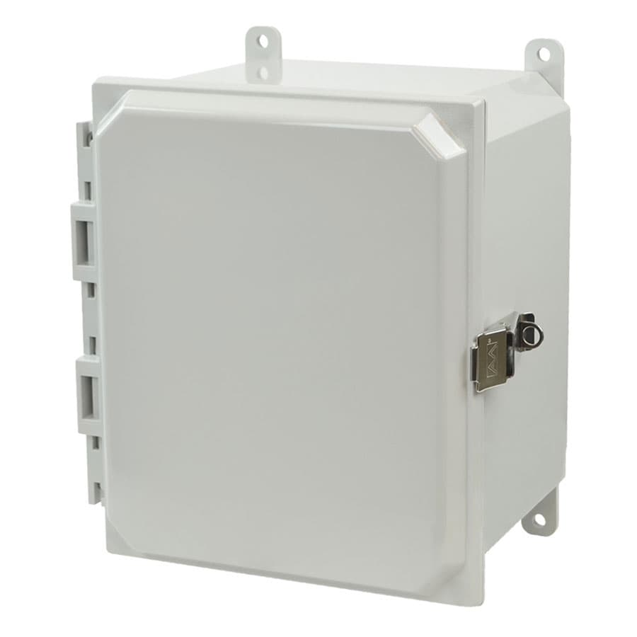 Allied Moulded Products AMP1086L 10"x8"x6" POLYLINE® polycarbonate wall mount enclosure assembly with hinged cover and stainless-steel snap latch Allied Moulded Products AMP1086L 10"x8"x6" POLYLINE® polycarbonate wall mount enclosure assembly with hinged cover and stainless-steel snap latch