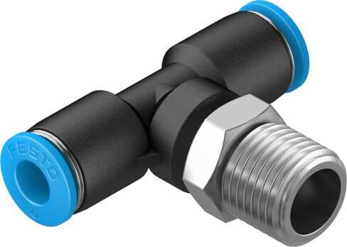 Festo 153108 push-in T-fitting QST-1/4-6 360° orientable, male thread with external hexagon. Size: Standard, Nominal size: 4,3 mm, Type of seal on screw-in stud: coating, Assembly position: Any, Container size: 10 Festo 153108 push-in T-fitting QST-1/4-6 360° orientable, male thread with external hexagon. Size: Standard, Nominal size: 4,3 mm, Type of seal on screw-in stud: coating, Assembly position: Any, Container size: 10
