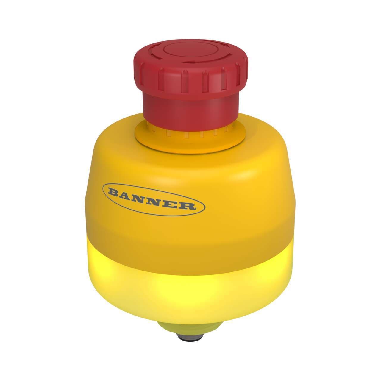 Banner SSA-EB1PLYR-12ECQ8 SSA-EB1 30 mm Mount Emergency Stop Push Button; Yellow, Red Solid/Flashing Illuminated Base; 40 mm Actuator; IP65; Contacts: 2 NC/1 NO-PNP; 8-pin M12 Integral QD Banner SSA-EB1PLYR-12ECQ8 SSA-EB1 30 mm Mount Emergency Stop Push Button; Yellow, Red Solid/Flashing Illuminated Base; 40 mm Actuator; IP65; Contacts: 2 NC/1 NO-PNP; 8-pin M12 Integral QD