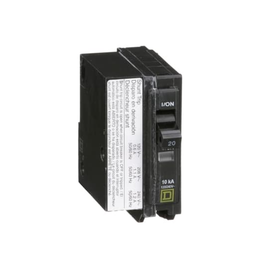 Schneider Electric QO1201021 Square D by Schneider Electric QO1201021 is a Miniature Circuit Breaker (MCB) featuring a shunt trip coil. It is designed for plug-in mounting and has a rated current of 20A. This MCB offers a plug-in connection type and is compatible with a wire cross-section of 14-8AWG for one aluminum or copper cable. It is a single-pole device with a control voltage range of 120Vac to 208Vac. The QO1201021 supports a rated voltage of 48Vdc and 120V to 240V AC, with a short circuit breaking rating of 10kA at 240Vac and 5kA at 48Vdc. The terminals are of the press plate type. Schneider Electric QO1201021 Square D by Schneider Electric QO1201021 is a Miniature Circuit Breaker (MCB) featuring a shunt trip coil. It is designed for plug-in mounting and has a rated current of 20A. This MCB offers a plug-in connection type and is compatible with a wire cross-section of 14-8AWG for one aluminum or copper cable. It is a single-pole device with a control voltage range of 120Vac to 208Vac. The QO1201021 supports a rated voltage of 48Vdc and 120V to 240V AC, with a short circuit breaking rating of 10kA at 240Vac and 5kA at 48Vdc. The terminals are of the press plate type.