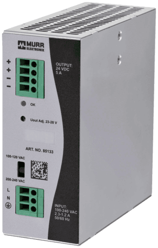 Murr Elektronik 85133 85133 Murrelektronik - ECO-RAIL-2 POWER SUPPLY 1-PHASE, IN: 90 .. 132 VAC / 173 ... 264 VAC OUT: 24V/5ADC Murr Elektronik 85133 85133 Murrelektronik - ECO-RAIL-2 POWER SUPPLY 1-PHASE, IN: 90 .. 132 VAC / 173 ... 264 VAC OUT: 24V/5ADC