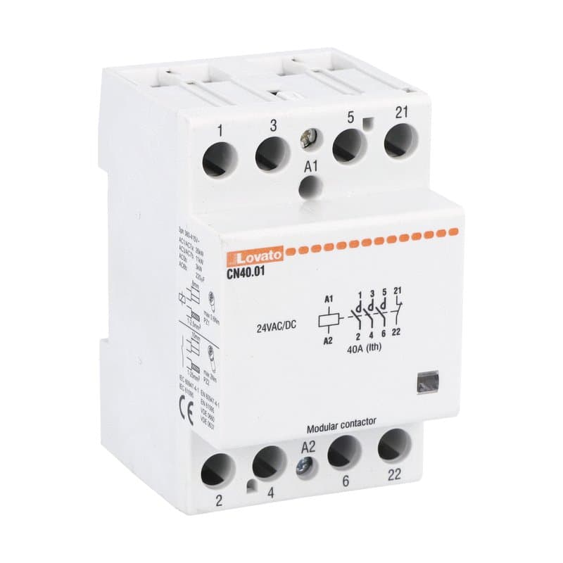 Lovato Electric CN4001024 CN4001024 Lovato - Modular contactor, three-pole or four-pole, 40A AC1, 24VAC/DC (3NO+1NC) Lovato Electric CN4001024 CN4001024 Lovato - Modular contactor, three-pole or four-pole, 40A AC1, 24VAC/DC (3NO+1NC)