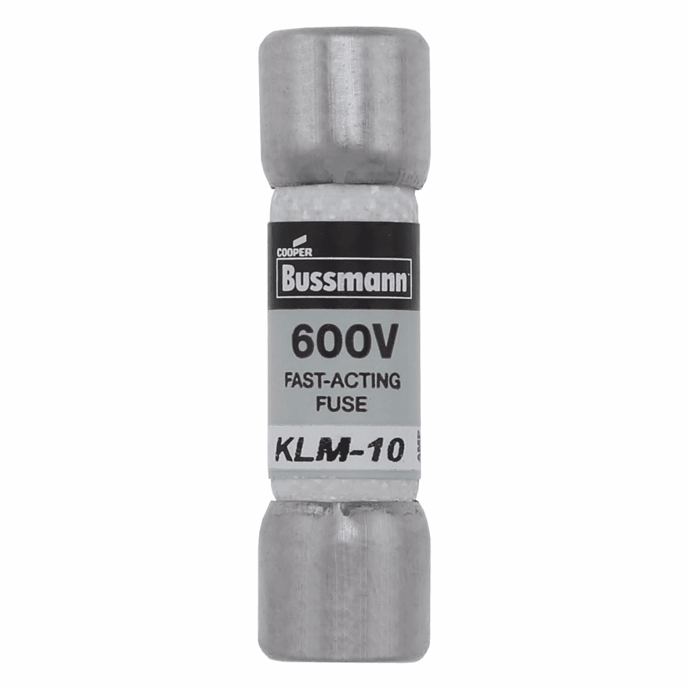 Cooper Bussmann KLM-10 KLM-10 Cooper Bussmann - Eaton Bussmann series KLM fuse, LIMITRON Fast-acting fuse, 10 A, Non-indicating, Ferrule end x ferrule end, 50 kAIC at 600 Vdc,100 kAIC at 600 V, Nickel-plated bronze endcap,Melamine tube, 600 V, 600 Vdc Cooper Bussmann KLM-10 KLM-10 Cooper Bussmann - Eaton Bussmann series KLM fuse, LIMITRON Fast-acting fuse, 10 A, Non-indicating, Ferrule end x ferrule end, 50 kAIC at 600 Vdc,100 kAIC at 600 V, Nickel-plated bronze endcap,Melamine tube, 600 V, 600 Vdc