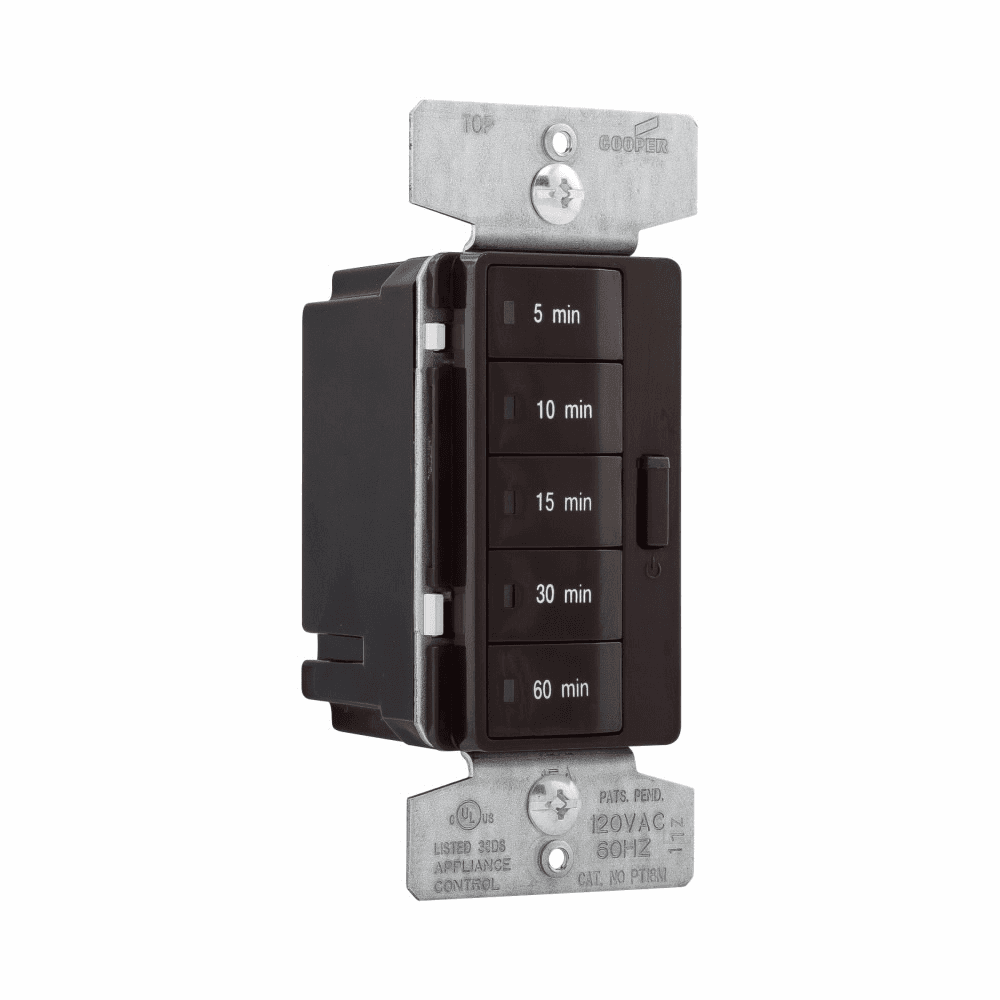 Eaton PT18M-B PT18M-B Eaton - Eaton Accell minute timer, 5, 10, 15, 30, and 60 minute default time settings, 15A, 120V, Wire leads, Five button, Brown, Load type: Incandescent, halogen, MLV, ELV, fluorescent, CFL, LED, Single-pole, Polycarbonate, 1800W Eaton PT18M-B PT18M-B Eaton - Eaton Accell minute timer, 5, 10, 15, 30, and 60 minute default time settings, 15A, 120V, Wire leads, Five button, Brown, Load type: Incandescent, halogen, MLV, ELV, fluorescent, CFL, LED, Single-pole, Polycarbonate, 1800W