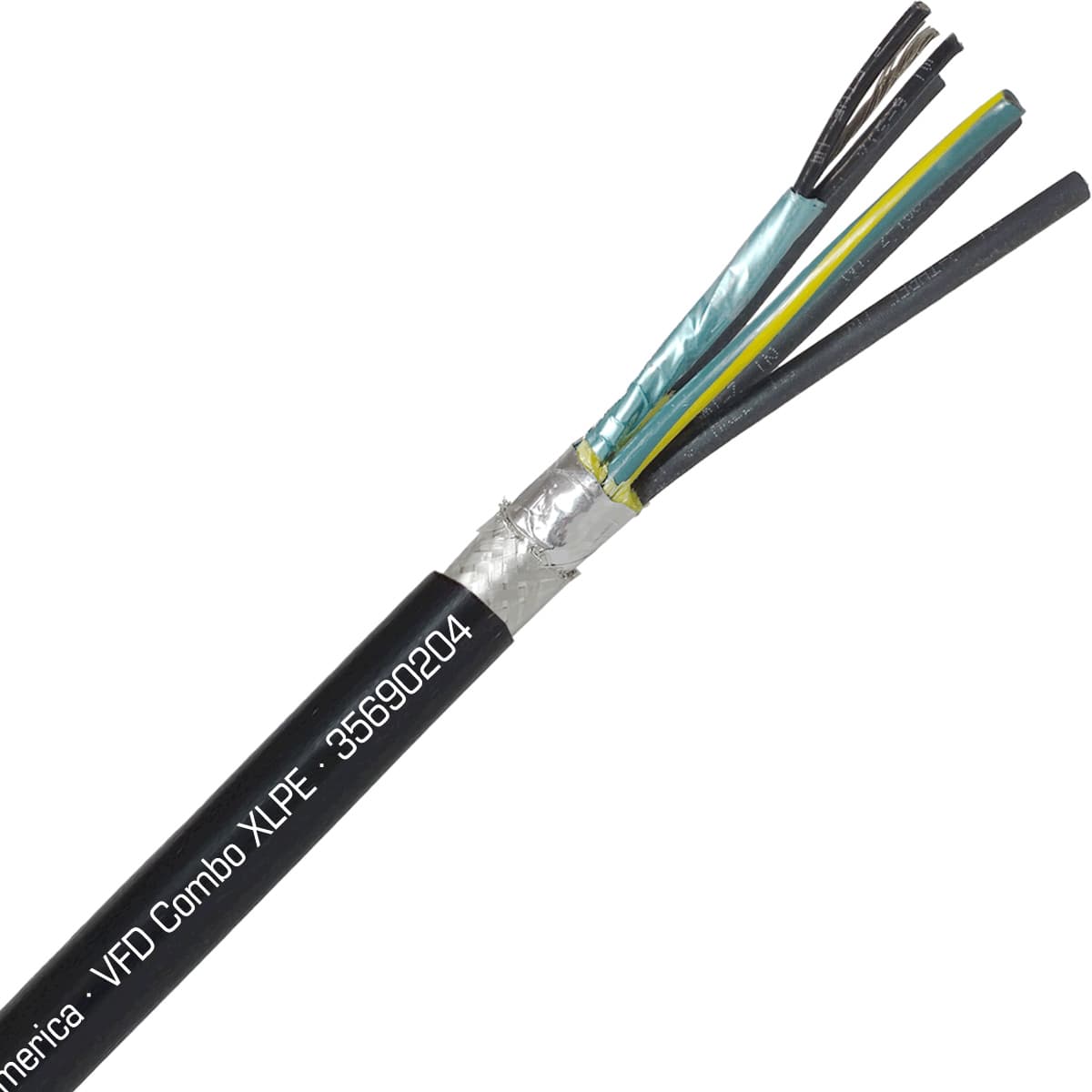 SAB 35690204 VFD Combo XLPE - 2 AWG/4c, oil resistant exposed run VFD cable with 14/1pr, UL, CSA, CE, RoHS SAB 35690204 VFD Combo XLPE - 2 AWG/4c, oil resistant exposed run VFD cable with 14/1pr, UL, CSA, CE, RoHS
