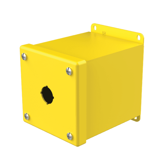 Hoffman E1PBXMY Extra-Deep Pushbutton Enclosures, Type 12, 1PB x 22.5mm, Safety Yellow, Steel Hoffman E1PBXMY Extra-Deep Pushbutton Enclosures, Type 12, 1PB x 22.5mm, Safety Yellow, Steel