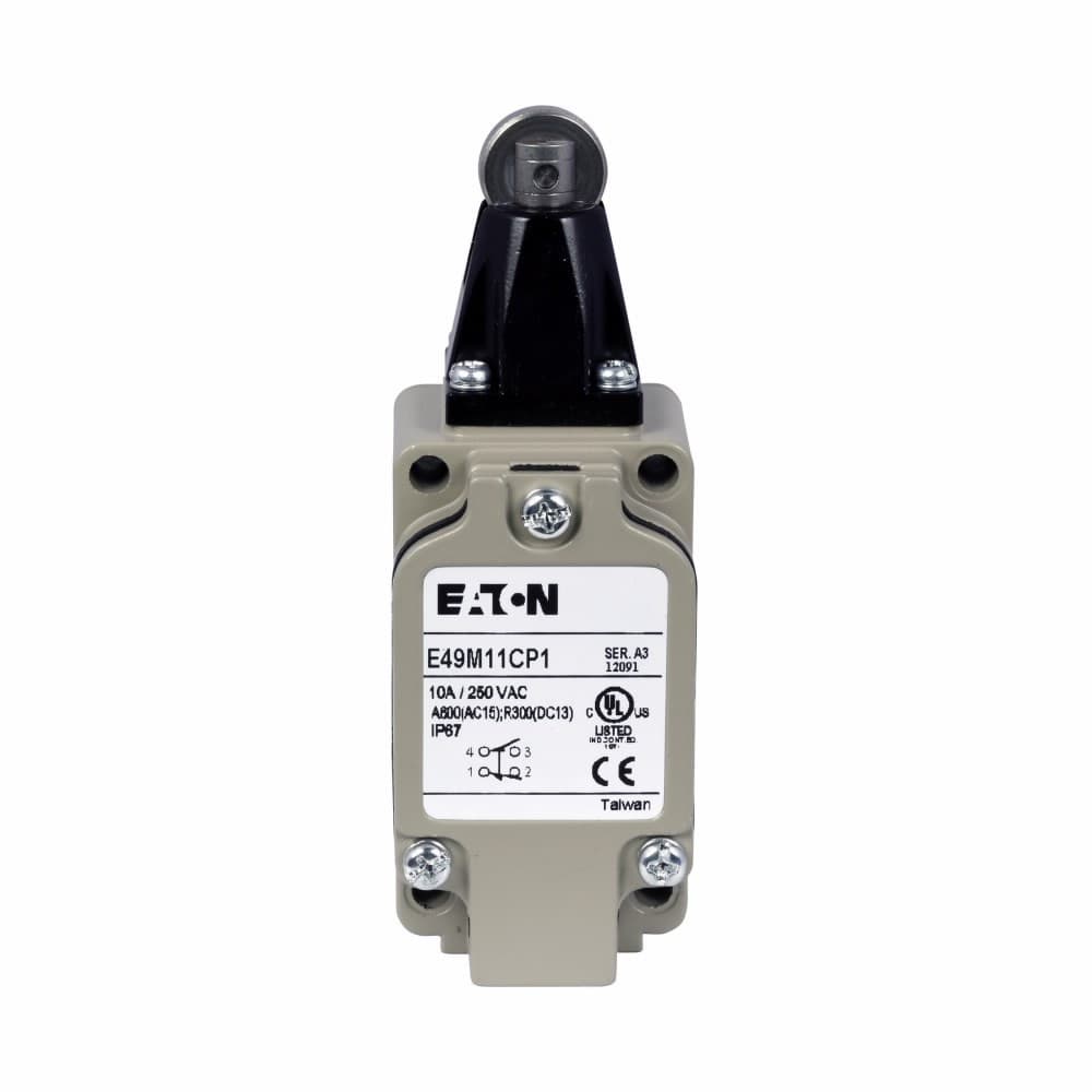 Eaton E49M11CP1 E49M11CP1 Eaton - Assembled Limit Switch, E49, Top push roller, Screw Terminals, 10A at 250 Vac, 1.5A at 24 Vdc, Standard DIN, 1 mm-2m/s, 1NO-1NC Eaton E49M11CP1 E49M11CP1 Eaton - Assembled Limit Switch, E49, Top push roller, Screw Terminals, 10A at 250 Vac, 1.5A at 24 Vdc, Standard DIN, 1 mm-2m/s, 1NO-1NC