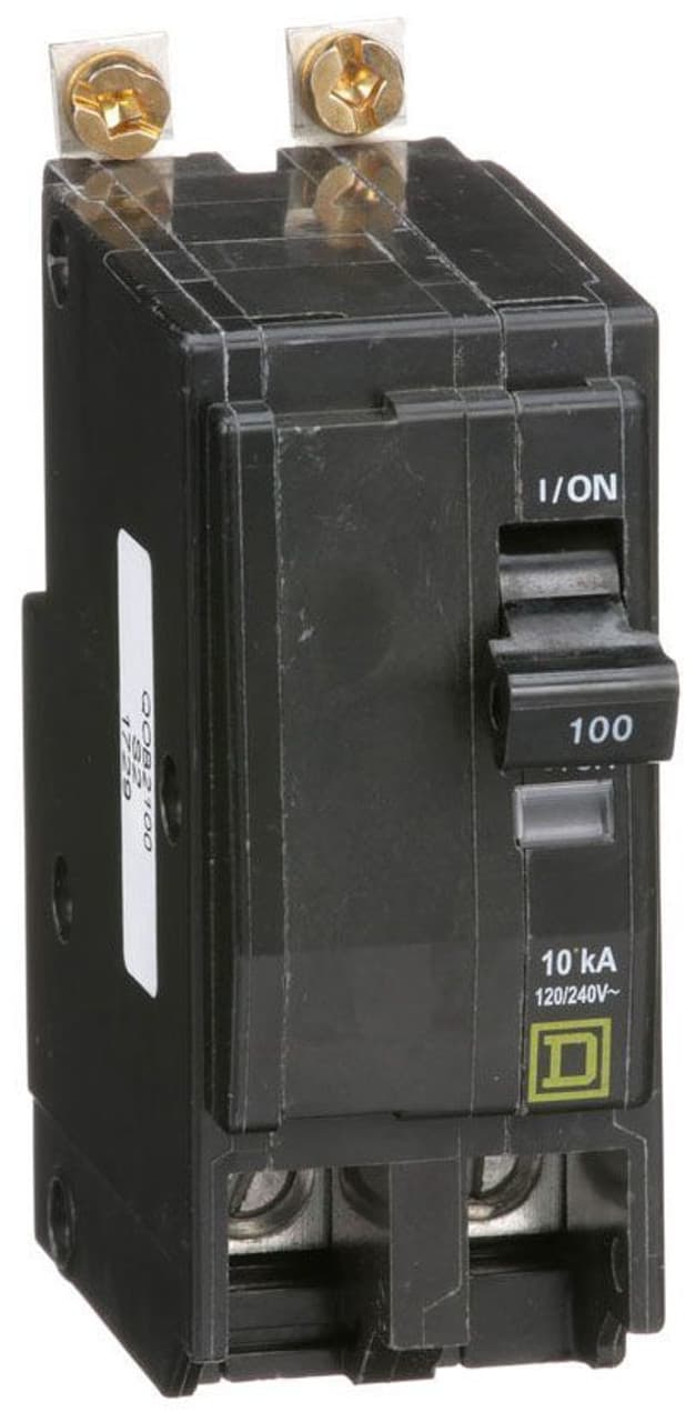 Schneider Electric QOB2100 Square D by Schneider Electric QOB2100 is a Miniature Circuit Breaker (MCB) designed for bolt-on mounting. It features a rated current of 100A and a bolt-on connection type. This MCB operates at a rated voltage of 120V to 240V AC, accommodating a cross-section of 4-2/0AWG for 1 cable Al/Cu. It is a 2 Pole circuit breaker with a short circuit breaking rating of 10kA at 240Vac and 5kA at 48Vdc. The QOB2100 is equipped with box lugs type of terminals. Schneider Electric QOB2100 Square D by Schneider Electric QOB2100 is a Miniature Circuit Breaker (MCB) designed for bolt-on mounting. It features a rated current of 100A and a bolt-on connection type. This MCB operates at a rated voltage of 120V to 240V AC, accommodating a cross-section of 4-2/0AWG for 1 cable Al/Cu. It is a 2 Pole circuit breaker with a short circuit breaking rating of 10kA at 240Vac and 5kA at 48Vdc. The QOB2100 is equipped with box lugs type of terminals.