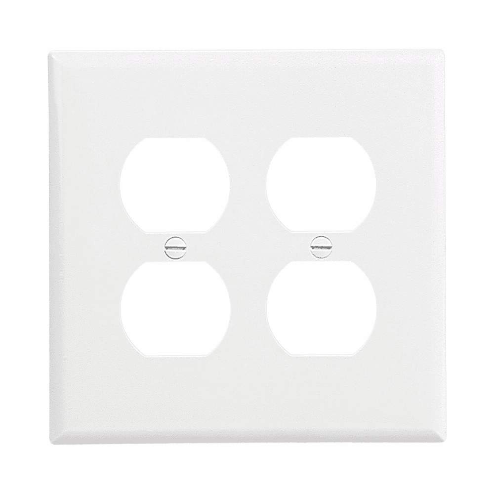 Eaton PJ82W PJ82W Eaton - Eaton Duplex receptacle wallplate, White, Duplex receptacle Cutout, Polycarbonate, Two- gang, Mid-size Eaton PJ82W PJ82W Eaton - Eaton Duplex receptacle wallplate, White, Duplex receptacle Cutout, Polycarbonate, Two- gang, Mid-size