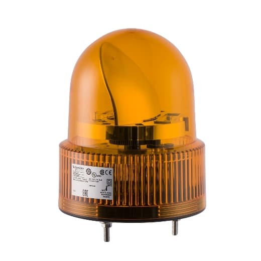 Schneider Electric XVR12J05S Schneider Electric XVR12J05S is a revolving warning light that features a rotating mirror beacon accompanied by a buzzer. Part of the XVR sub-range, this device is designed with a round dome shape and offers a degree of protection rated at IP23. It operates on a control voltage of 12 Vac and 12 Vdc, with a supply voltage requirement of 12 V for both AC and DC. The unit has a diameter of 120 mm and emits an orange light. Schneider Electric XVR12J05S Schneider Electric XVR12J05S is a revolving warning light that features a rotating mirror beacon accompanied by a buzzer. Part of the XVR sub-range, this device is designed with a round dome shape and offers a degree of protection rated at IP23. It operates on a control voltage of 12 Vac and 12 Vdc, with a supply voltage requirement of 12 V for both AC and DC. The unit has a diameter of 120 mm and emits an orange light.