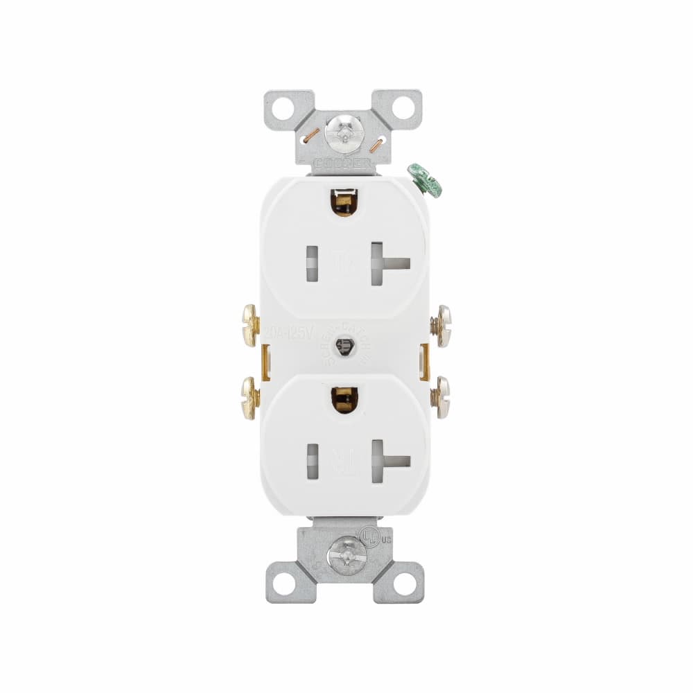 Eaton TRCR20W TRCR20W Eaton - Eaton commercial specification grade duplex receptacle, #14-10 AWG, 20A, Commercial, Flush, 125V, Side wire, White, Brass, Impact-resistant nylon face, PVC body, 5-20R, Duplex, Screw, PVC, Core pack Eaton TRCR20W TRCR20W Eaton - Eaton commercial specification grade duplex receptacle, #14-10 AWG, 20A, Commercial, Flush, 125V, Side wire, White, Brass, Impact-resistant nylon face, PVC body, 5-20R, Duplex, Screw, PVC, Core pack