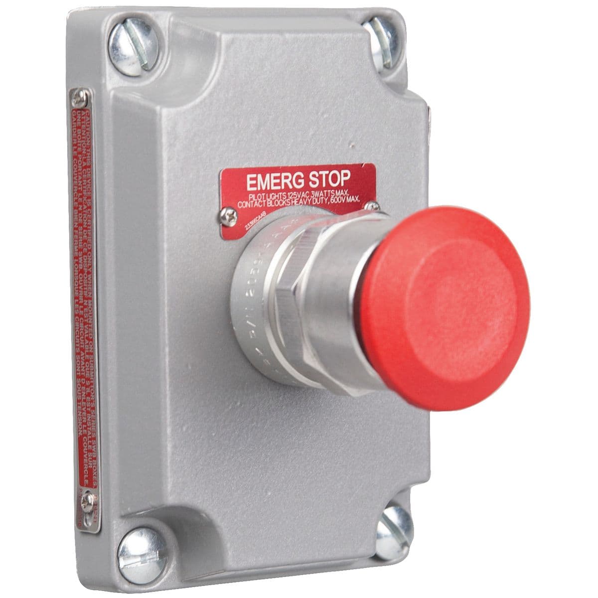 Hubbell XCS-0MMR3 XCS Series - Aluminum Maintained Contact Push/Pull Button Cover With Device - Red Mushroom Button Supplied With Three Nameplates("Start/Stop", Blank, "Emergency Stop") - 1NO/1NC Contact Rating ; Copper free cast aluminum alloy. ; Ground flange joint betw Hubbell XCS-0MMR3 XCS Series - Aluminum Maintained Contact Push/Pull Button Cover With Device - Red Mushroom Button Supplied With Three Nameplates("Start/Stop", Blank, "Emergency Stop") - 1NO/1NC Contact Rating ; Copper free cast aluminum alloy. ; Ground flange joint betw