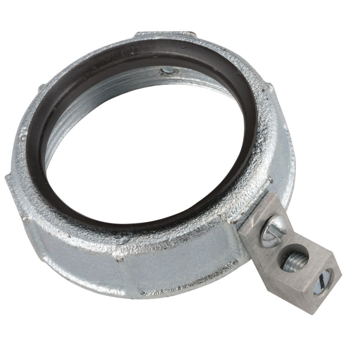 Hubbell 1232RAC 3-1/2 in. 150 Degree Rigid/IMC Grounding Bushing, Feed-Through-Lug, Insulated ; Malleable iron construction ensures mechanical protection ; Zinc-electroplated for added corrosion protection ; Insuliner rated for 150° C ; Grounding Wire Capacity - #14 Sol Hubbell 1232RAC 3-1/2 in. 150 Degree Rigid/IMC Grounding Bushing, Feed-Through-Lug, Insulated ; Malleable iron construction ensures mechanical protection ; Zinc-electroplated for added corrosion protection ; Insuliner rated for 150° C ; Grounding Wire Capacity - #14 Sol