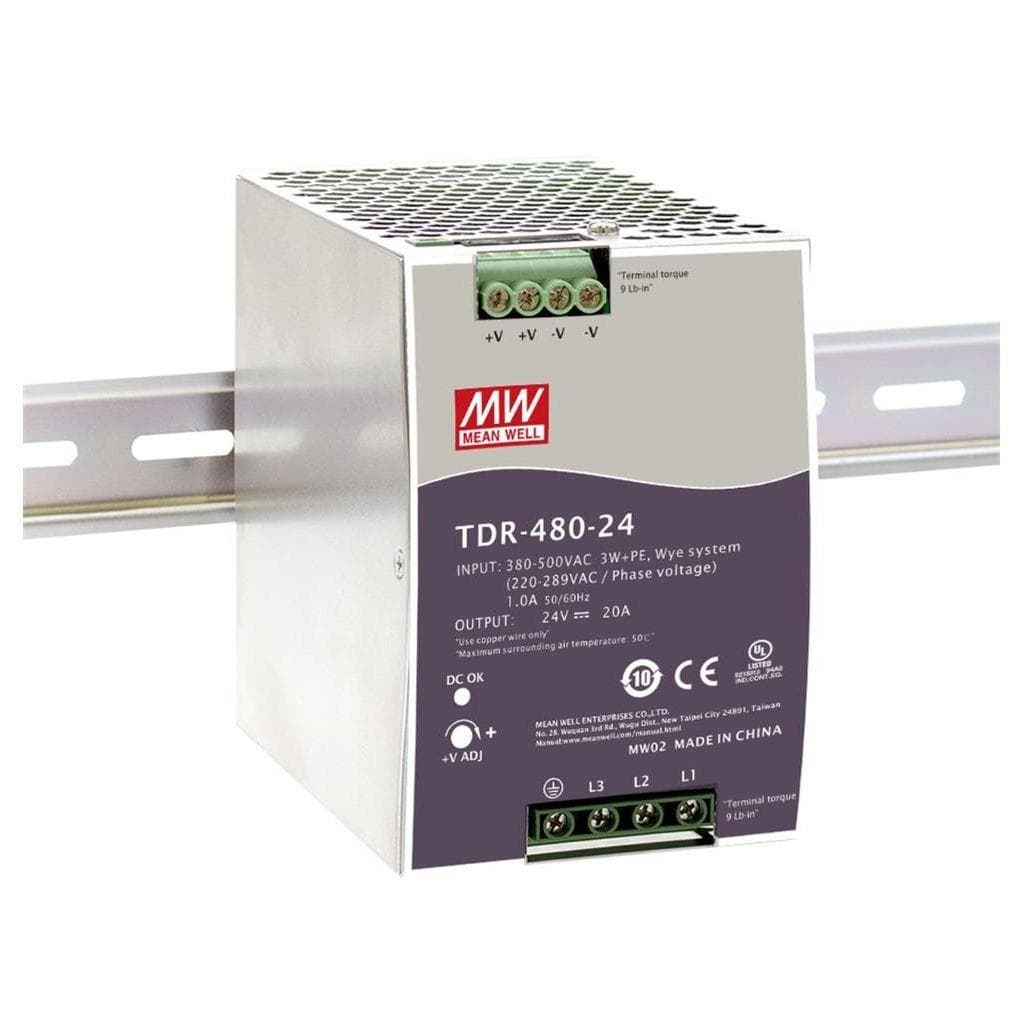 MEAN WELL TDR-480-48 AC-DC Industrial 3-phase DIN rail power supply with PFC and Constant Current; Output 48VDc at 10A MEAN WELL TDR-480-48 AC-DC Industrial 3-phase DIN rail power supply with PFC and Constant Current; Output 48VDc at 10A
