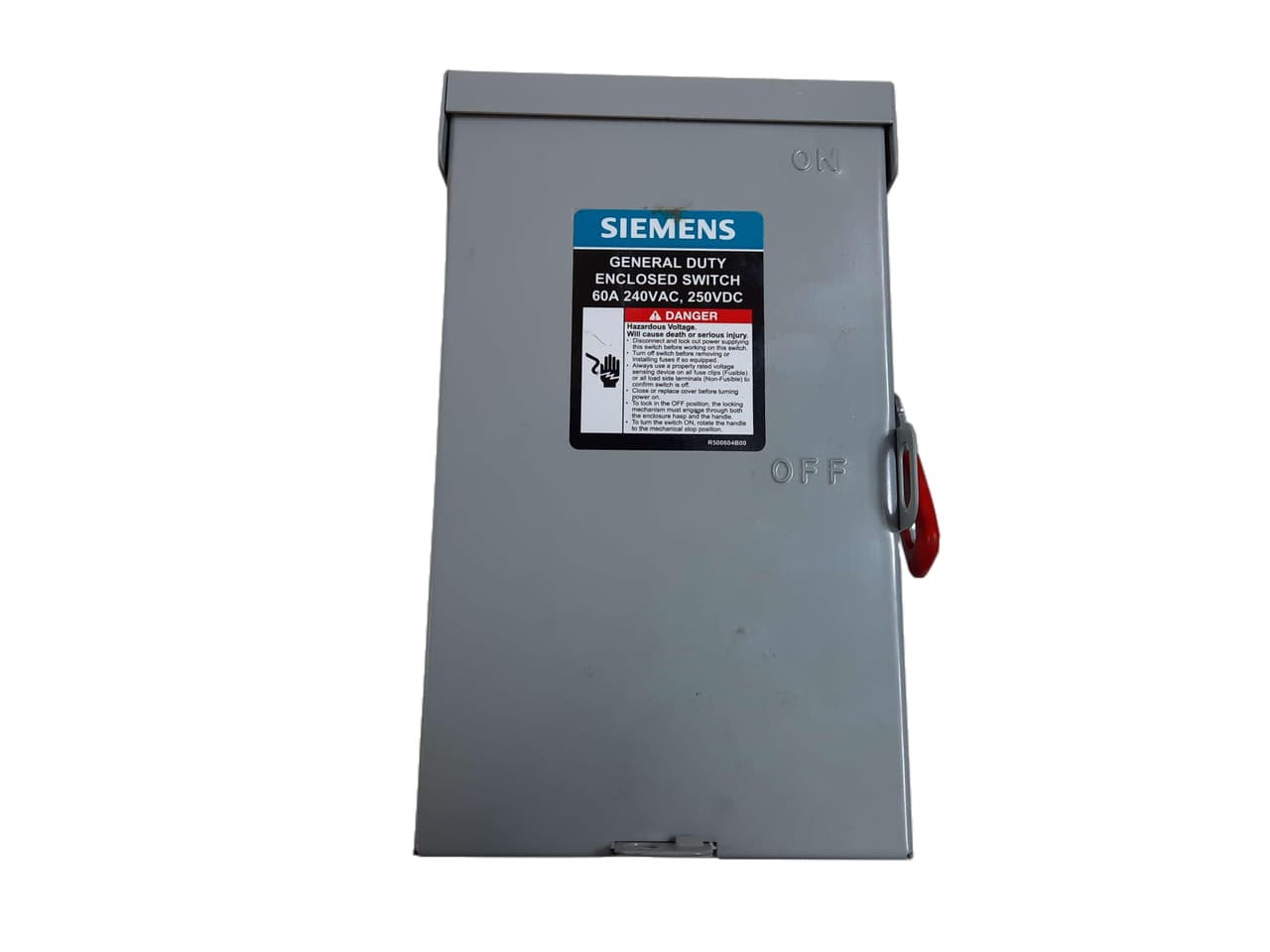 Siemens GF322NRA 240 VAC, 60 A, 15 HP, 1-Phase/3-Phase, 3-Wire, 3-Pole, NEMA 3R, ANSI 61 Gray Painted 0.045" Thick Galvanized Steel, Line/Load Lug Terminal, Class H/R Fuse, General Duty, Fusible, Low Voltage, Double Break Siemens GF322NRA 240 VAC, 60 A, 15 HP, 1-Phase/3-Phase, 3-Wire, 3-Pole, NEMA 3R, ANSI 61 Gray Painted 0.045" Thick Galvanized Steel, Line/Load Lug Terminal, Class H/R Fuse, General Duty, Fusible, Low Voltage, Double Break