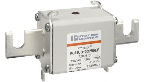 Mersen A300610 A300610 Mersen - Square Body High-Speed Fuse Protistor® Size 71 aR 1250VAC IEC 1300VAC UL 250A With Striker Open Slot Blades Mersen A300610 A300610 Mersen - Square Body High-Speed Fuse Protistor® Size 71 aR 1250VAC IEC 1300VAC UL 250A With Striker Open Slot Blades