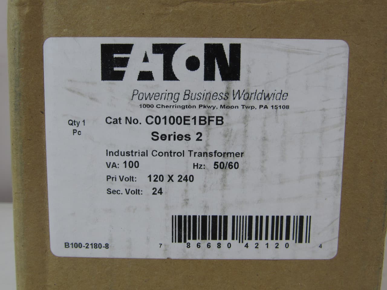 Eaton C0100E1BFB C0100E1BFB Eaton - Eaton type MTE, industrial control transformer, pv: 120 x 240v, taps: none, sv: 24v, 55°c, cu magnet wire, 100 va Eaton C0100E1BFB C0100E1BFB Eaton - Eaton type MTE, industrial control transformer, pv: 120 x 240v, taps: none, sv: 24v, 55°c, cu magnet wire, 100 va