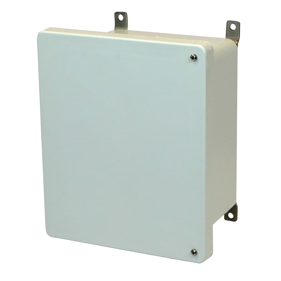 Allied Moulded Products AM1086H 10"x8"x6" AM Series fiberglass wall mount enclosure assembly with 2-screw hinged cover Allied Moulded Products AM1086H 10"x8"x6" AM Series fiberglass wall mount enclosure assembly with 2-screw hinged cover