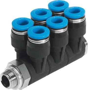 Festo 186259 multiple distributor QSLV6-G1/4-10 6-fold, 360° orientable. Size: Standard, Nominal size: 5,2 mm, Type of seal on screw-in stud: Sealing ring, Assembly position: Any, Design structure: Push/pull principle Festo 186259 multiple distributor QSLV6-G1/4-10 6-fold, 360° orientable. Size: Standard, Nominal size: 5,2 mm, Type of seal on screw-in stud: Sealing ring, Assembly position: Any, Design structure: Push/pull principle
