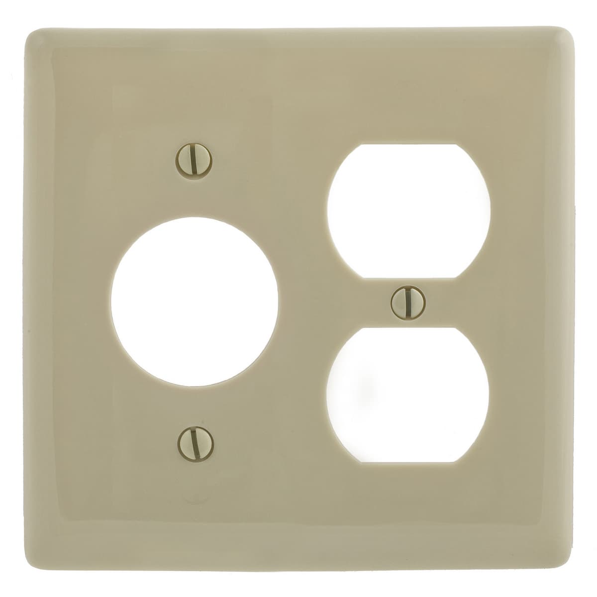 Hubbell NP78I Wallplates and Box Covers, Wallplate, Nylon, 2-Gang, 1) Duplex 1) 1.40" Opening, Ivory ; Reinforcement ribs for extra strength ; High-impact, self-extinguishing nylon material ; Captive screw feature holds mounting screw in place ; Standard Size is 1/8" Hubbell NP78I Wallplates and Box Covers, Wallplate, Nylon, 2-Gang, 1) Duplex 1) 1.40" Opening, Ivory ; Reinforcement ribs for extra strength ; High-impact, self-extinguishing nylon material ; Captive screw feature holds mounting screw in place ; Standard Size is 1/8"