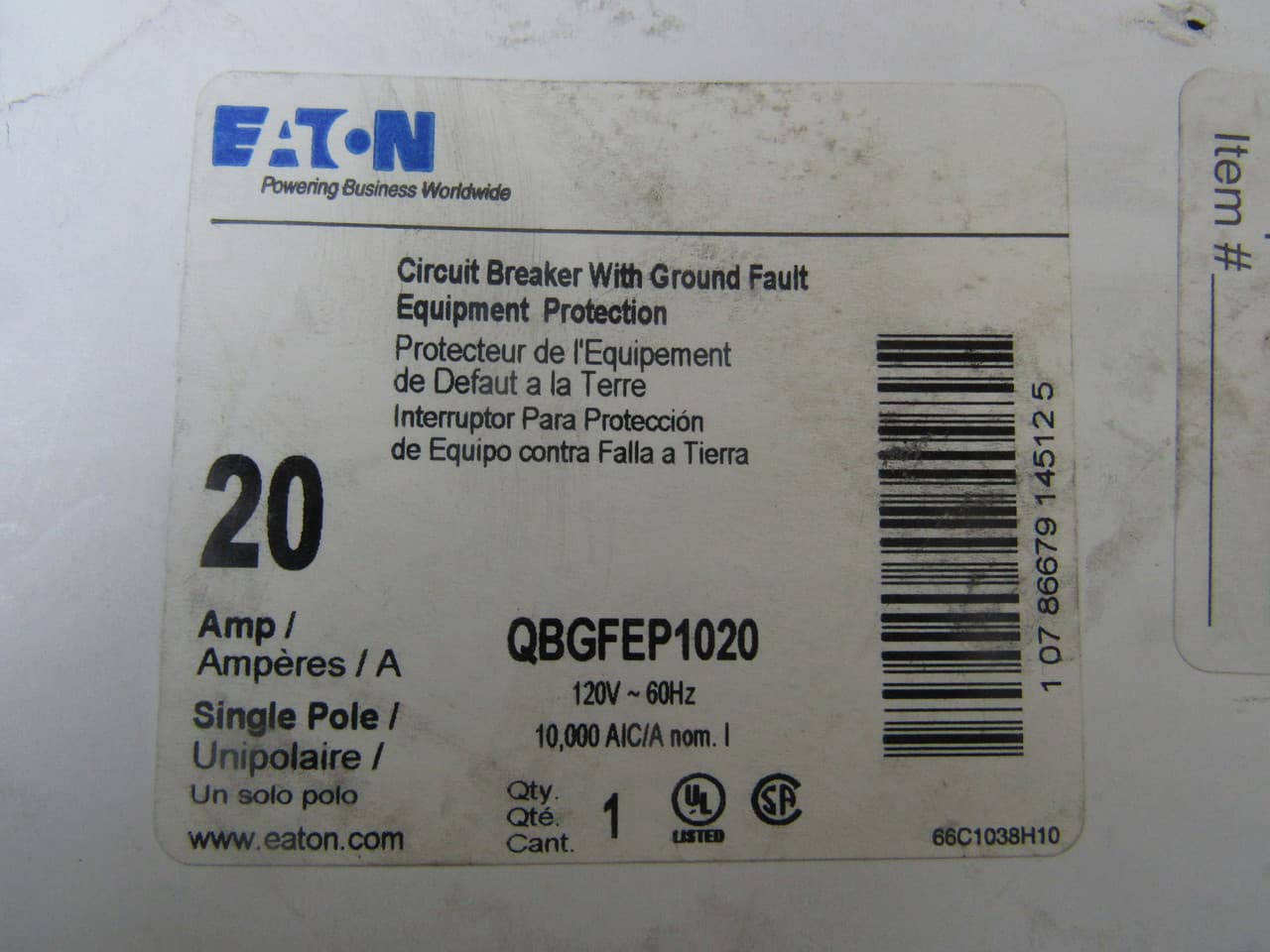 Eaton QBGFEP1020 QBGFEP1020 Eaton - Quicklag Industrial Ground Fault Thermal-Magnetic Circuit Br Eaton QBGFEP1020 QBGFEP1020 Eaton - Quicklag Industrial Ground Fault Thermal-Magnetic Circuit Br