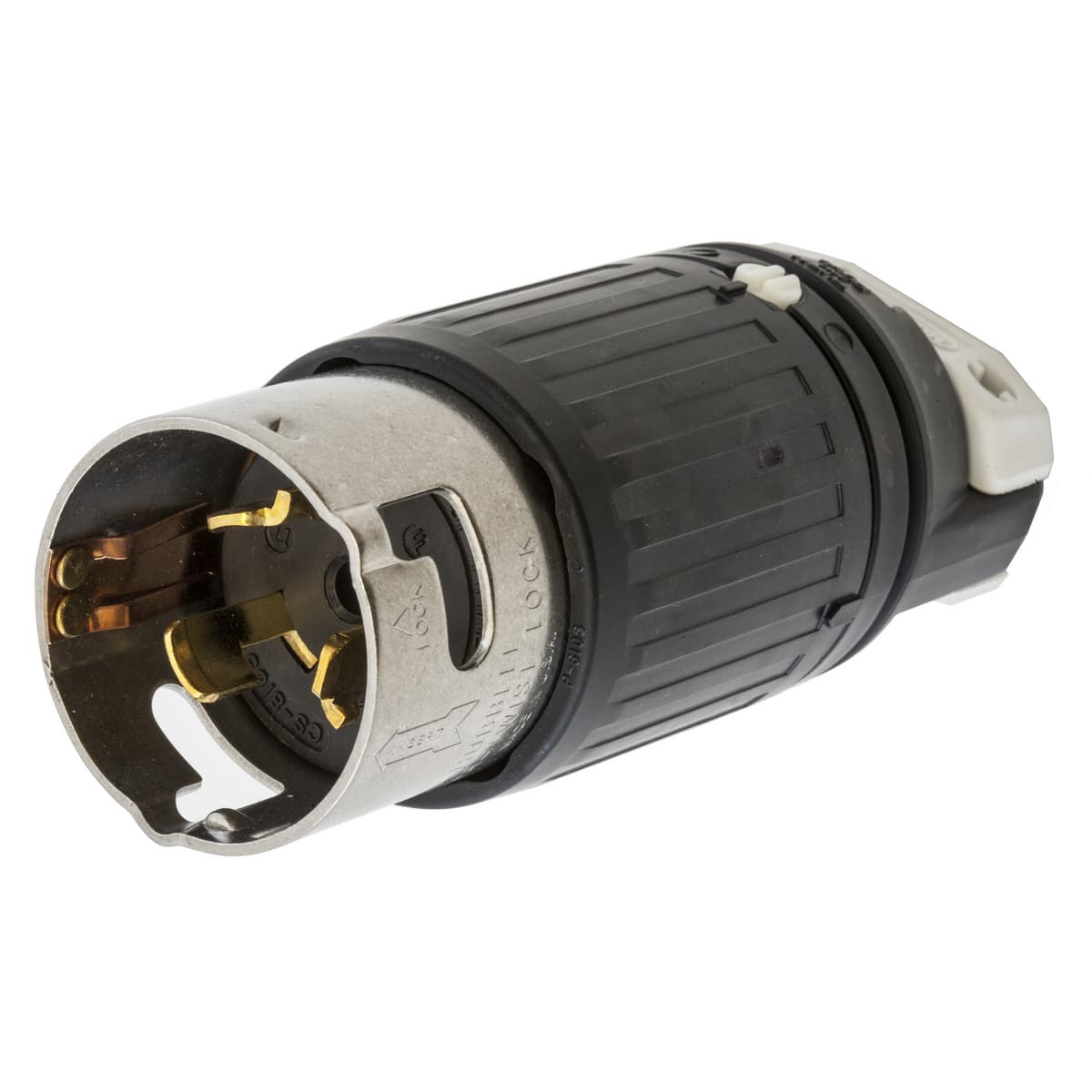Hubbell CS8165C Locking Devices, Twist-Lock®, Industrial, Male Plug, 50A 3-Phase 480V AC, 3-Pole 4-Wire Grounding, Non-NEMA, Screw Terminal, Black and White ; Super tough nylon housing offers better impact qualities ; Stainless steel shroud protects contacts and prevent Hubbell CS8165C Locking Devices, Twist-Lock®, Industrial, Male Plug, 50A 3-Phase 480V AC, 3-Pole 4-Wire Grounding, Non-NEMA, Screw Terminal, Black and White ; Super tough nylon housing offers better impact qualities ; Stainless steel shroud protects contacts and prevent