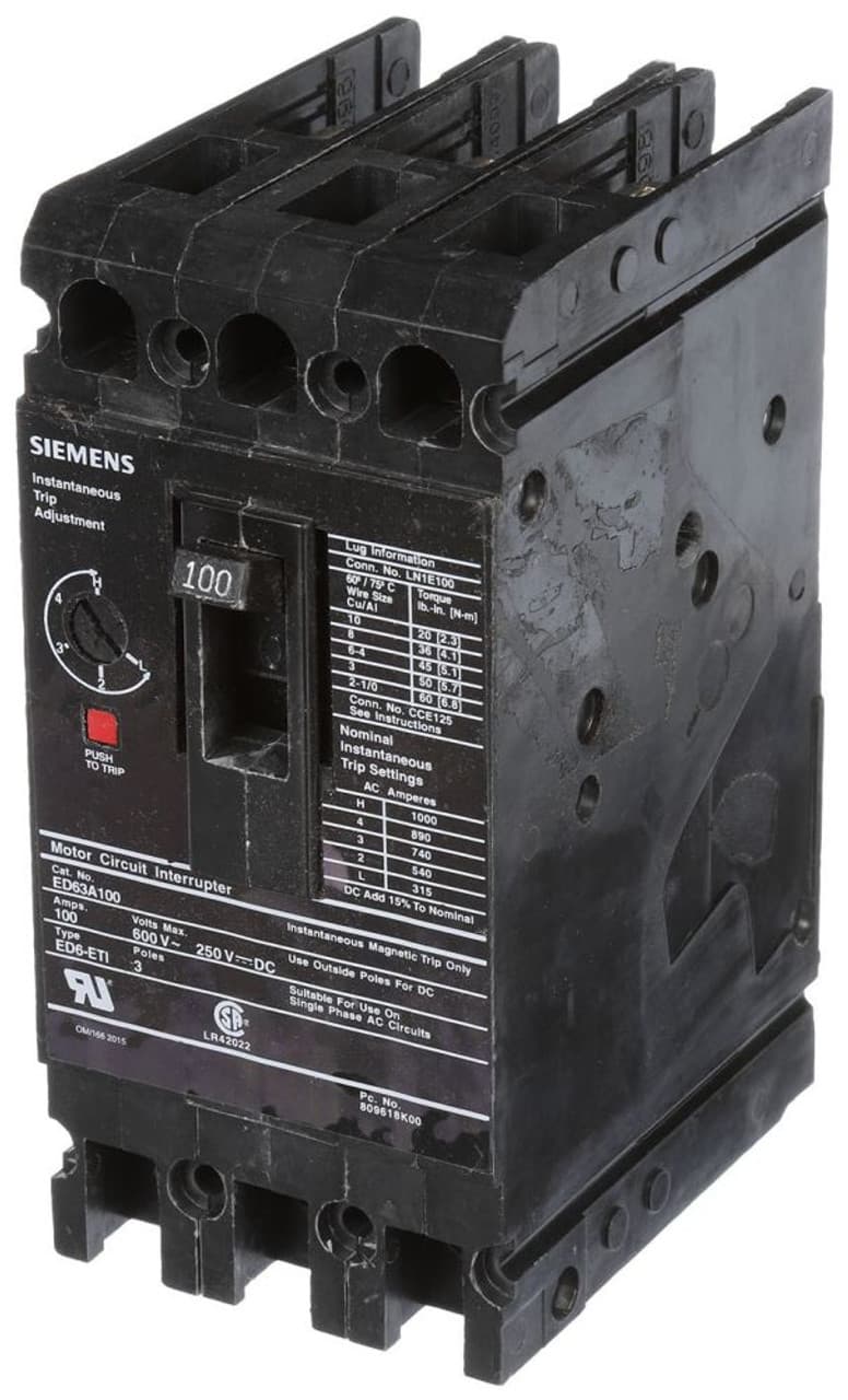 Siemens ED63A100 Siemens ED63A100 Motor Circuit Protector (MCPs) 3P 100A 600V Siemens ED63A100 Siemens ED63A100 Motor Circuit Protector (MCPs) 3P 100A 600V