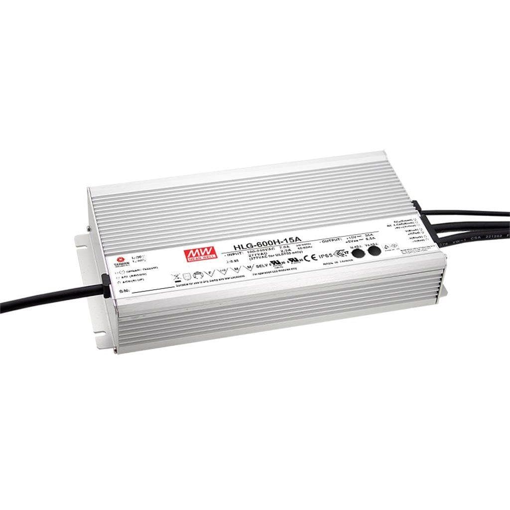 MEAN WELL HLG-600H-12A AC-DC Single output LED driver Mix mode (CV+CC) with built-in PFC; Output 12Vdc at 40A; IP65; Cable output; CC/CV adjust with Potentiometer MEAN WELL HLG-600H-12A AC-DC Single output LED driver Mix mode (CV+CC) with built-in PFC; Output 12Vdc at 40A; IP65; Cable output; CC/CV adjust with Potentiometer