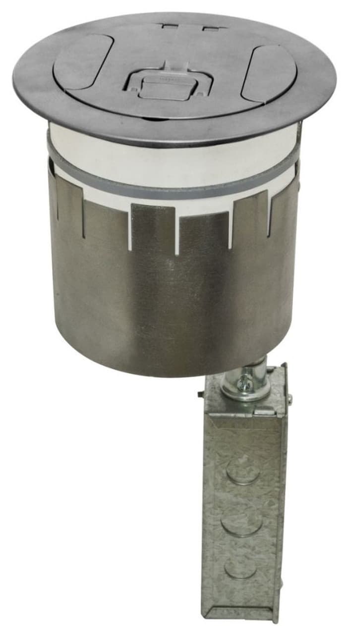 Hubbell S1R6PTWZNKL 6.95" x 2.41", (1) 2" EMT Low Voltage, (1) 3/4" EMT Power, Satin Nickel Plated, Die-Cast Aluminum Cover, Recessed, Through Cover, Fire Rated Poke Through Hubbell S1R6PTWZNKL 6.95" x 2.41", (1) 2" EMT Low Voltage, (1) 3/4" EMT Power, Satin Nickel Plated, Die-Cast Aluminum Cover, Recessed, Through Cover, Fire Rated Poke Through