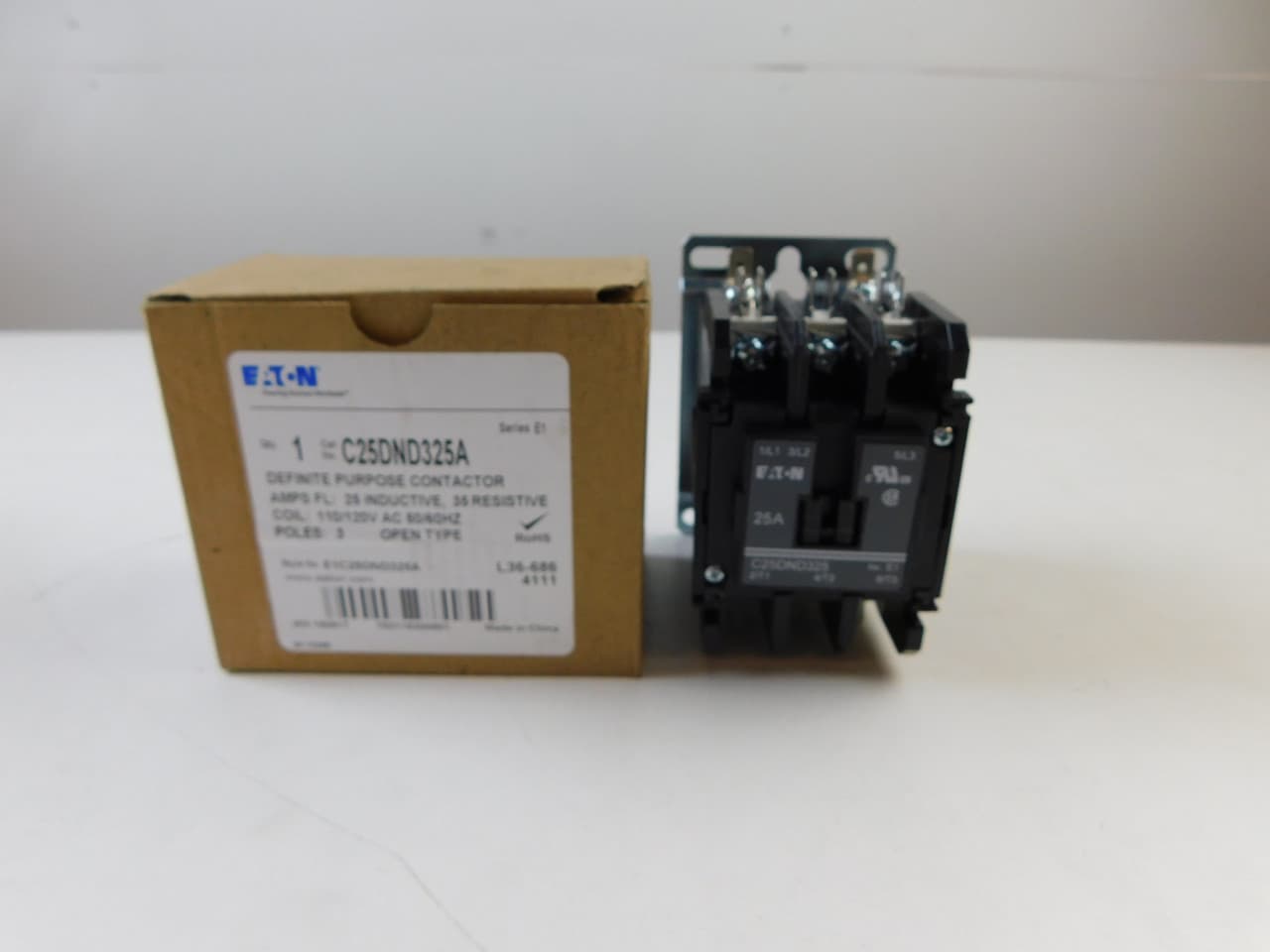 Eaton C25DND325A C25DND325A Eaton - Eaton definite purpose contactor, Quick, 25A, 110-120 Vac, 50/60 Hz, Open with metal mounting plate, 15-50A, two- and three-pole, 25A, Contactor, Three-pole, 35A, Screw/pressure plate and quick connect terminal (side-by-side), Non-reversing Eaton C25DND325A C25DND325A Eaton - Eaton definite purpose contactor, Quick, 25A, 110-120 Vac, 50/60 Hz, Open with metal mounting plate, 15-50A, two- and three-pole, 25A, Contactor, Three-pole, 35A, Screw/pressure plate and quick connect terminal (side-by-side), Non-reversing