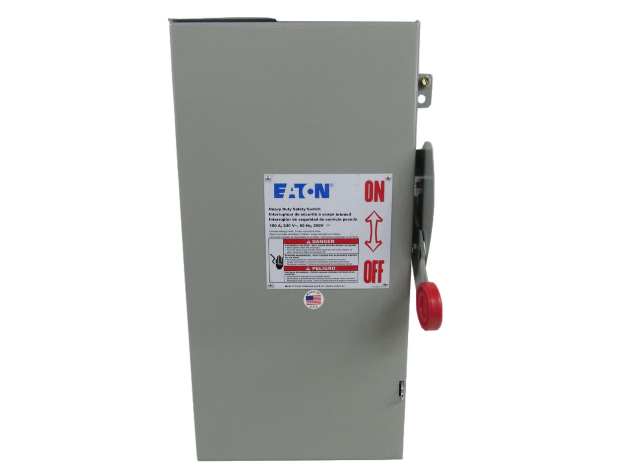 Eaton DH223NRK DH223NRK Eaton - Eaton Heavy duty single-throw fused safety switch, Enhanced visible blade, 100 A, NEMA 3R, Neutral, Two-pole, Three-wire, 240 V, Max Hp: 7.5, 15 hp/15, 30 hp/20 hp (1,3PH @ Std fuse/time delay/250 Vdc), #14-#1/0 Cu/Al Eaton DH223NRK DH223NRK Eaton - Eaton Heavy duty single-throw fused safety switch, Enhanced visible blade, 100 A, NEMA 3R, Neutral, Two-pole, Three-wire, 240 V, Max Hp: 7.5, 15 hp/15, 30 hp/20 hp (1,3PH @ Std fuse/time delay/250 Vdc), #14-#1/0 Cu/Al