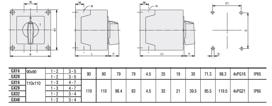 Lovato Electric GX16136P GX16136P Lovato - Enclosed rotary cam switch GX series, multi-step 0-1-2-3, 3 poles 16A in plastic enclosure 90X90mm with black handle Lovato Electric GX16136P GX16136P Lovato - Enclosed rotary cam switch GX series, multi-step 0-1-2-3, 3 poles 16A in plastic enclosure 90X90mm with black handle