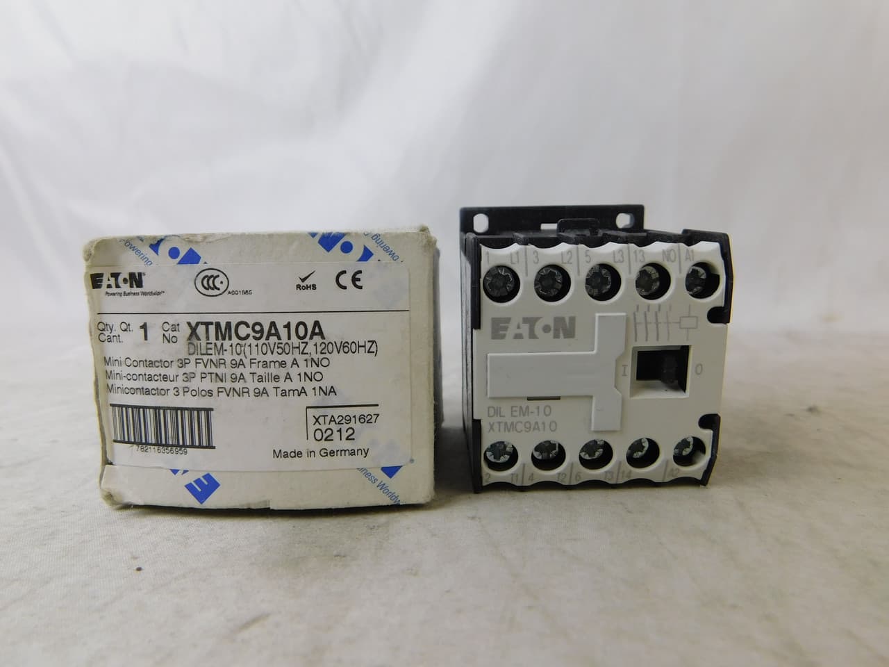Eaton XTMC9A10A XTMC9A10A Eaton - Eaton XT IEC mini contactor, 8.80A, 110 Vac 50 Hz, 120 Vac 60 Hz, 1NO, 20A, 45 mm mini, 50-60 Hz, 0.5, 1, 1.5/ 2, 3, 5, 5 hp (1/3PH @115, 200, 230/200, 230, 460, 575 V), Three-pole, Screw terminals, FVNR Eaton XTMC9A10A XTMC9A10A Eaton - Eaton XT IEC mini contactor, 8.80A, 110 Vac 50 Hz, 120 Vac 60 Hz, 1NO, 20A, 45 mm mini, 50-60 Hz, 0.5, 1, 1.5/ 2, 3, 5, 5 hp (1/3PH @115, 200, 230/200, 230, 460, 575 V), Three-pole, Screw terminals, FVNR