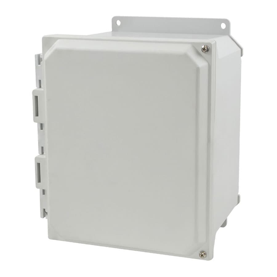 Allied Moulded Products AMU1086HF 10"x8"x6" ULTRALINE® fiberglass wall mount enclosure assembly with 2-screw hinged cover Allied Moulded Products AMU1086HF 10"x8"x6" ULTRALINE® fiberglass wall mount enclosure assembly with 2-screw hinged cover