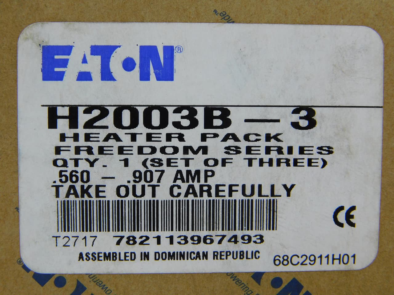 Eaton H2003B-3 H2003B-3 Eaton - Freedom/Definite Purpose Heater Pack, Standard Trip, Class 20 , NEMA, IEC , full load range 0.56A 0.676A 0.791A 0.907A Dial positions A B C D respectively, overload relay 32 or 75A Eaton H2003B-3 H2003B-3 Eaton - Freedom/Definite Purpose Heater Pack, Standard Trip, Class 20 , NEMA, IEC , full load range 0.56A 0.676A 0.791A 0.907A Dial positions A B C D respectively, overload relay 32 or 75A