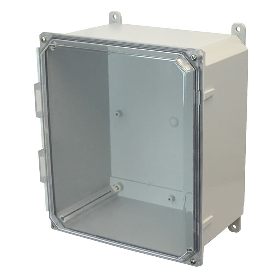 Allied Moulded Products AMP1426CC 14"x12"x6" POLYLINE® polycarbonate wall mount enclosure assembly with 4-screw lift-off clear cover Allied Moulded Products AMP1426CC 14"x12"x6" POLYLINE® polycarbonate wall mount enclosure assembly with 4-screw lift-off clear cover
