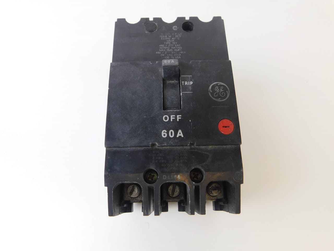 General Electric TEY360 480 Star/277 VAC, 60 A, 65 kA at 120/240 VAC, 14 kA at 277 VAC, 10 to 4 AWG Copper/Aluminum, 3-Pole, Non-Interchangeable Trip, Compact, Thermal Magnetic, Industrial General Electric TEY360 480 Star/277 VAC, 60 A, 65 kA at 120/240 VAC, 14 kA at 277 VAC, 10 to 4 AWG Copper/Aluminum, 3-Pole, Non-Interchangeable Trip, Compact, Thermal Magnetic, Industrial