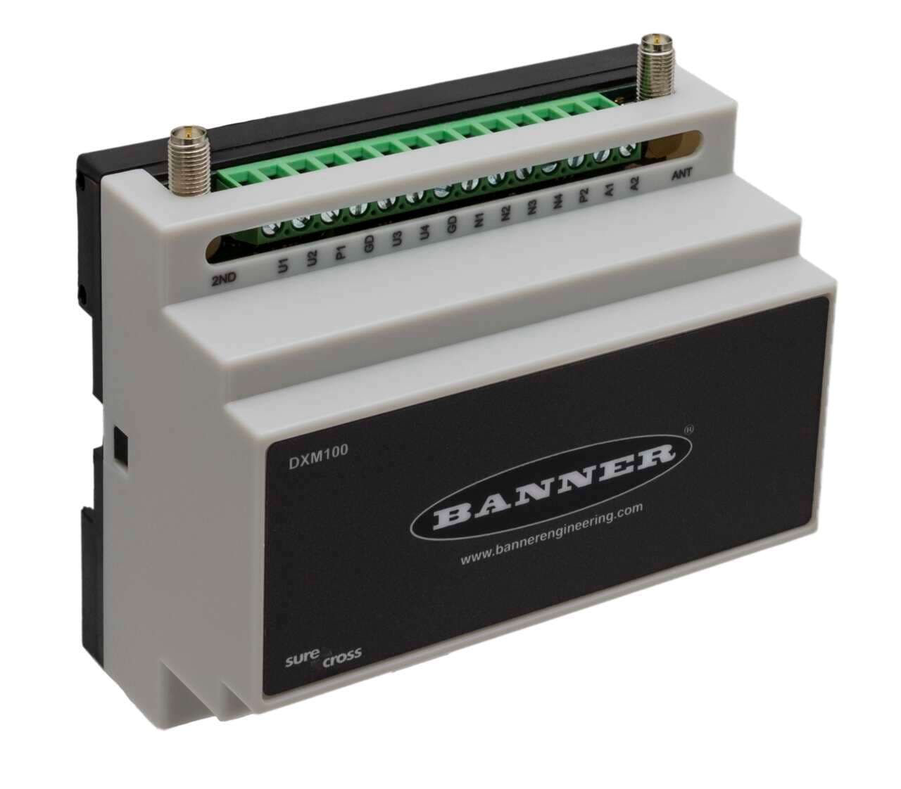 Banner DXM100-S1 DXM100 Modbus Slave Device; I/O Base Board Only; Inputs: 4 Universal; Outputs: 4 NMOS Discrete, 2 Selectable Analog, 2 Switched Power, 1 Courtesy Power; RS485 Banner DXM100-S1 DXM100 Modbus Slave Device; I/O Base Board Only; Inputs: 4 Universal; Outputs: 4 NMOS Discrete, 2 Selectable Analog, 2 Switched Power, 1 Courtesy Power; RS485