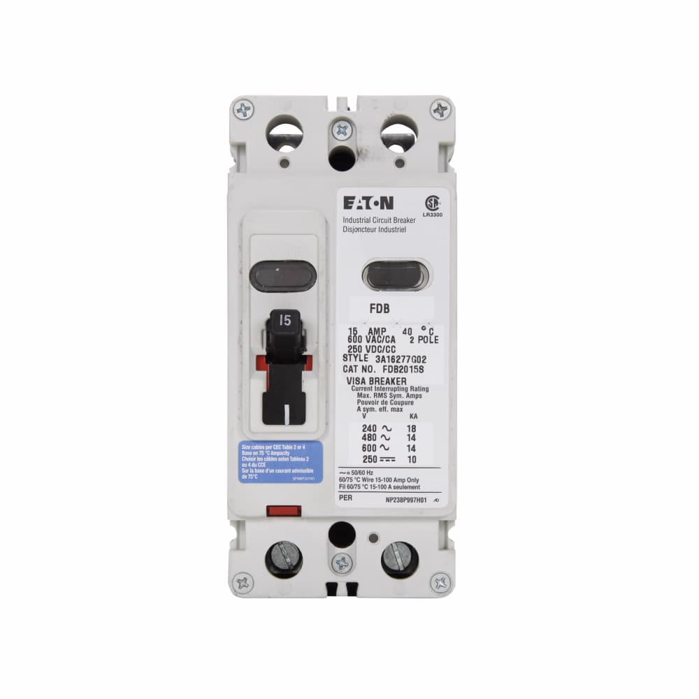 Eaton FDB2040S Eaton Series C complete molded case circuit breaker, F-frame, FDB, Fixed thermal, fixed magnetic trip, Two-pole, 40A, 600 Vac, 250 Vdc, 18 kAIC at 240 Vac, 14 kAIC at 480 Vac, Stainless steel, Load side, 50/60 Hz Eaton FDB2040S Eaton Series C complete molded case circuit breaker, F-frame, FDB, Fixed thermal, fixed magnetic trip, Two-pole, 40A, 600 Vac, 250 Vdc, 18 kAIC at 240 Vac, 14 kAIC at 480 Vac, Stainless steel, Load side, 50/60 Hz