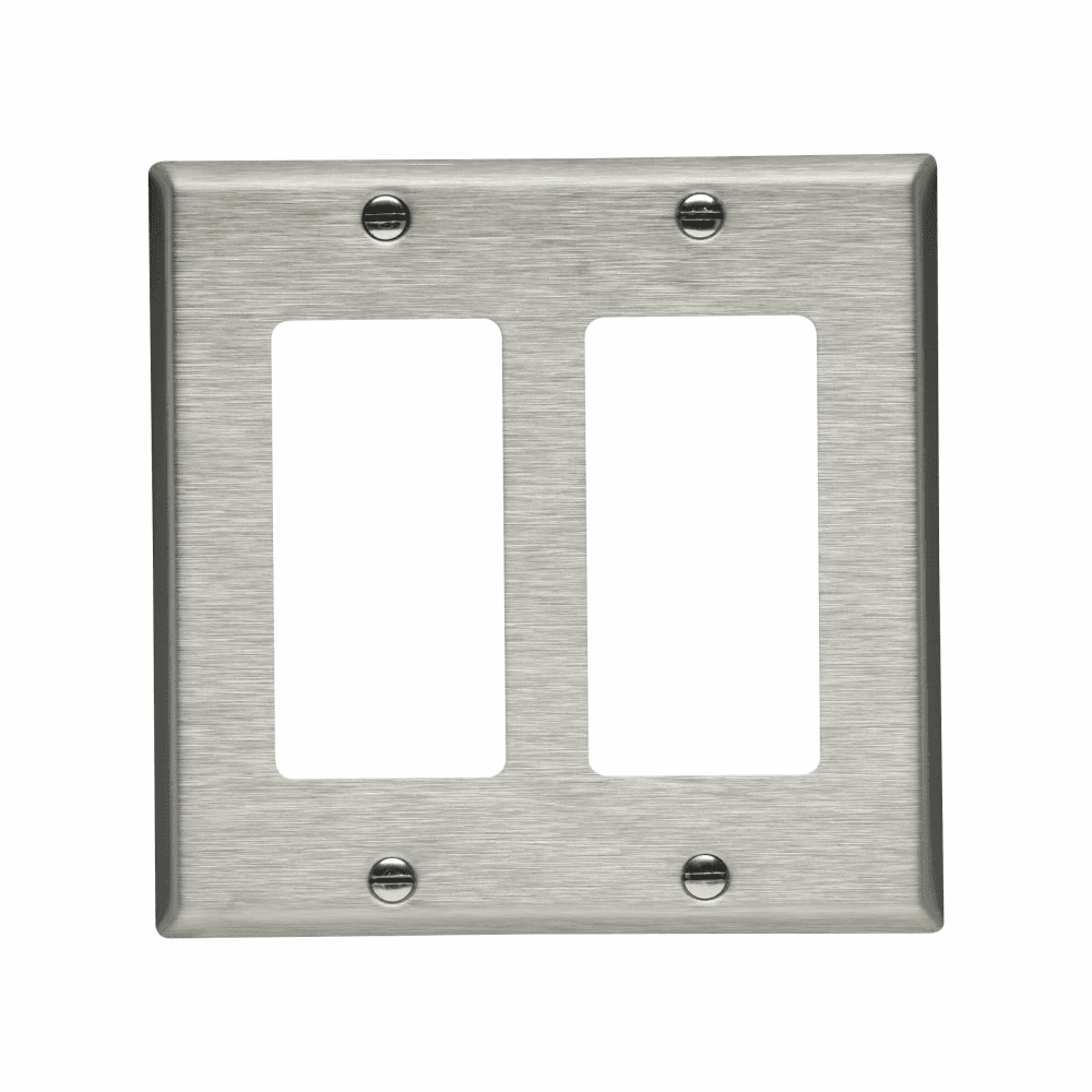 Eaton 93402-BOX1 93402-BOX1 Eaton - Eaton Decorator / GFCI wallplate, Stainless steel, Decorator Cutout, Stainless steel, Two- gang, Standard, ED Box1 Eaton 93402-BOX1 93402-BOX1 Eaton - Eaton Decorator / GFCI wallplate, Stainless steel, Decorator Cutout, Stainless steel, Two- gang, Standard, ED Box1