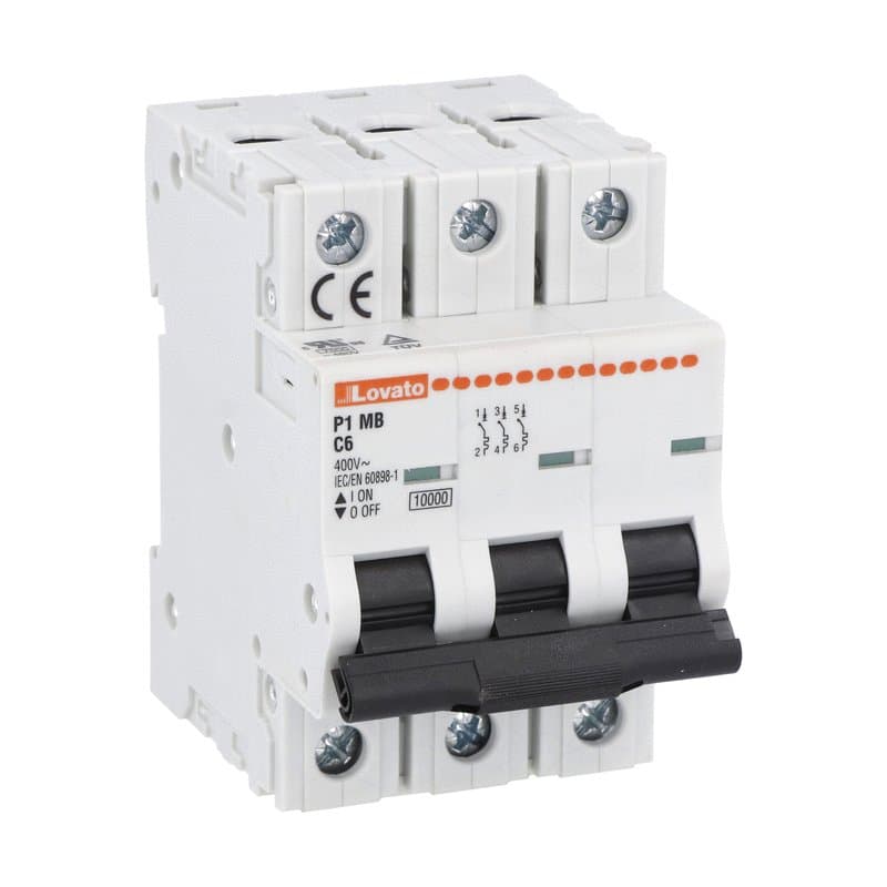 Lovato Electric P1MB3PC06 P1MB3PC06 Lovato - Miniature circuit breaker, 3P - 10kA. 3 modules, characteristic C, 6A Lovato Electric P1MB3PC06 P1MB3PC06 Lovato - Miniature circuit breaker, 3P - 10kA. 3 modules, characteristic C, 6A