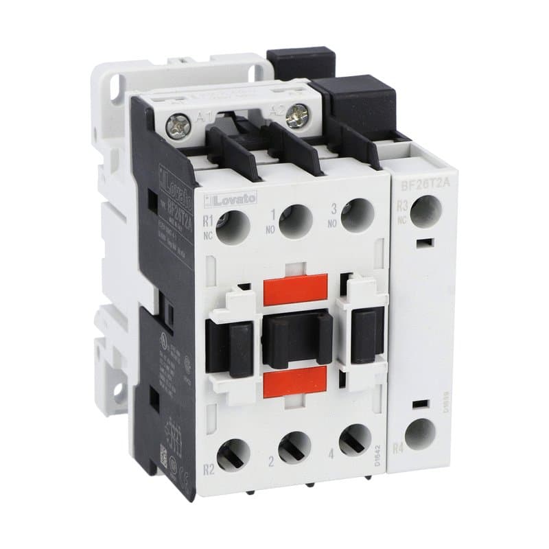 Lovato Electric BF26T2A400 BF26T2A400 Lovato - Four-pole contactor, IEC operating current Ith (AC1) = 45A, AC coil 50/60Hz, 400VAC, 2NO and 2NC Lovato Electric BF26T2A400 BF26T2A400 Lovato - Four-pole contactor, IEC operating current Ith (AC1) = 45A, AC coil 50/60Hz, 400VAC, 2NO and 2NC