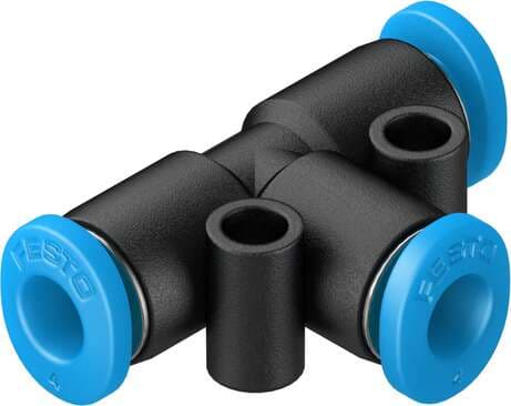 Festo 153366 push-in T-connector QSMT-4 Size: Mini, Nominal size: 2,4 mm, Assembly position: Any, Container size: 10, Design structure: Push/pull principle Festo 153366 push-in T-connector QSMT-4 Size: Mini, Nominal size: 2,4 mm, Assembly position: Any, Container size: 10, Design structure: Push/pull principle