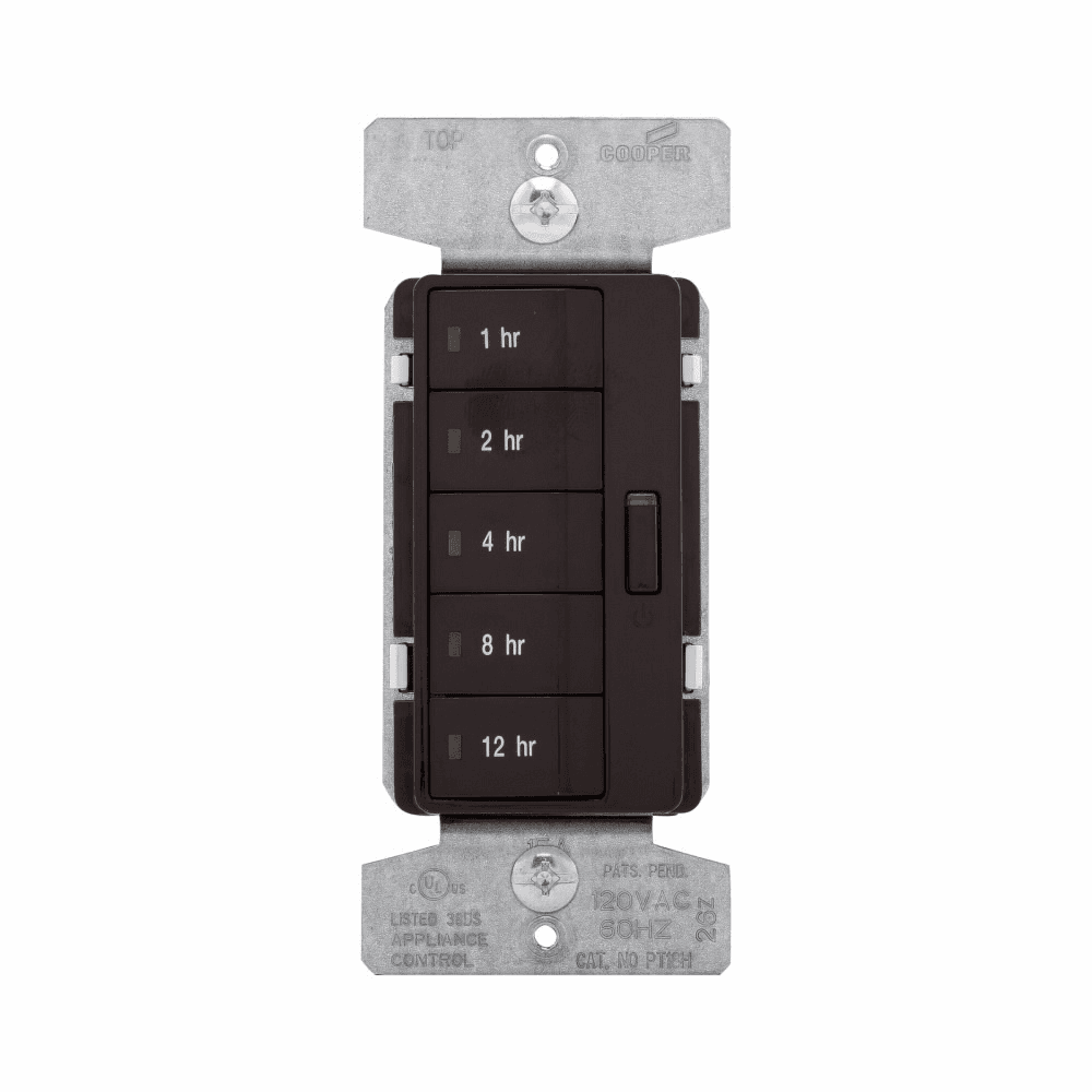 Eaton PT18H-B PT18H-B Eaton - Eaton Accell hour timer, 1, 2, 4, 8, 12 hour default time settings, 15A, 120V, Wire leads, Five button, Brown, Load type: Incandescent, halogen, MLV, ELV, fluorescent, CFL, LED, Single-pole, Polycarbonate, 1800W Eaton PT18H-B PT18H-B Eaton - Eaton Accell hour timer, 1, 2, 4, 8, 12 hour default time settings, 15A, 120V, Wire leads, Five button, Brown, Load type: Incandescent, halogen, MLV, ELV, fluorescent, CFL, LED, Single-pole, Polycarbonate, 1800W