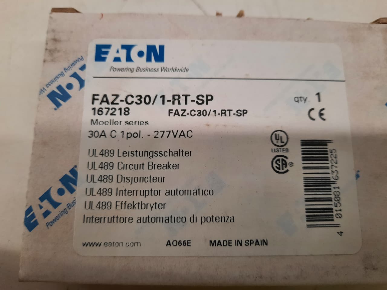 Eaton FAZ-C30/1-RT-SP FAZ-C30/1-RT-SP Eaton - UL 1077 Industrial Miniature Circuit Breaker - Supplementary Protector Eaton FAZ-C30/1-RT-SP FAZ-C30/1-RT-SP Eaton - UL 1077 Industrial Miniature Circuit Breaker - Supplementary Protector