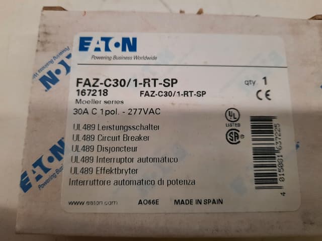 FAZ-C30/1-RT-SP Part Image. Manufactured by Eaton.