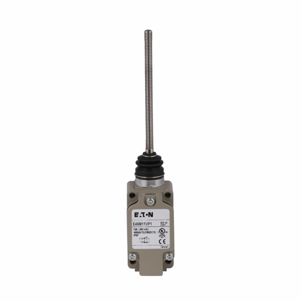 Eaton E49M11VP1 E49M11VP1 Eaton - Assembled Limit Switch, E49, Wobble, Screw Terminals, 10A at 250 Vac, 1.5A at 24 Vdc, Standard DIN, 1 mm-2m/s, 1NO-1NC Eaton E49M11VP1 E49M11VP1 Eaton - Assembled Limit Switch, E49, Wobble, Screw Terminals, 10A at 250 Vac, 1.5A at 24 Vdc, Standard DIN, 1 mm-2m/s, 1NO-1NC