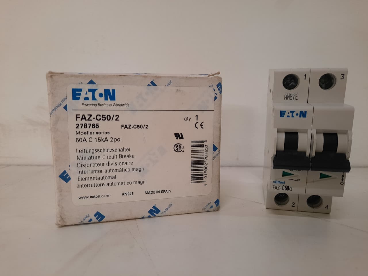 Eaton FAZ-C50/2 Eaton FAZ supplementary protector,UL 1077 Industrial miniature circuit breaker - supplementary protector,Medium levels of inrush current are expected,50 A,15 kAIC,Two-pole,5-10X /n,50-60 Hz,Standard terminals,C Curve Eaton FAZ-C50/2 Eaton FAZ supplementary protector,UL 1077 Industrial miniature circuit breaker - supplementary protector,Medium levels of inrush current are expected,50 A,15 kAIC,Two-pole,5-10X /n,50-60 Hz,Standard terminals,C Curve